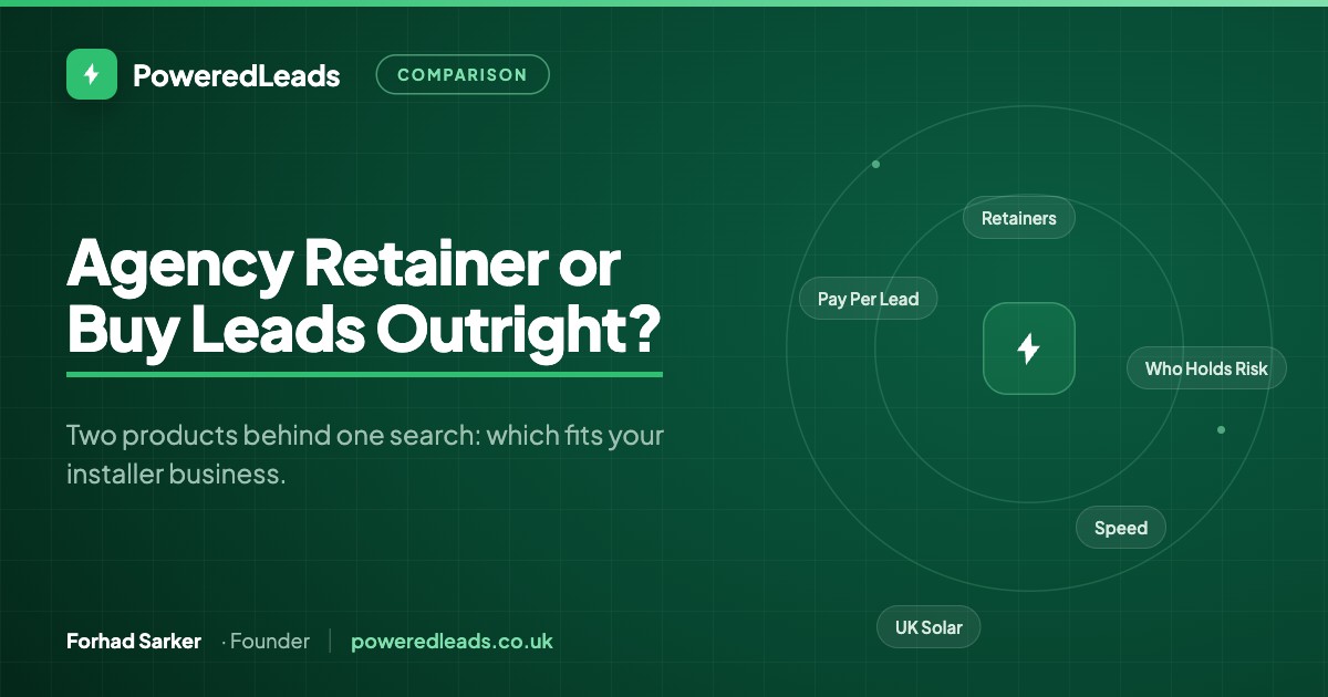Article cover for Solar Lead Generation Agency or Buy Leads Outright? A UK Installer's Guide (2026)